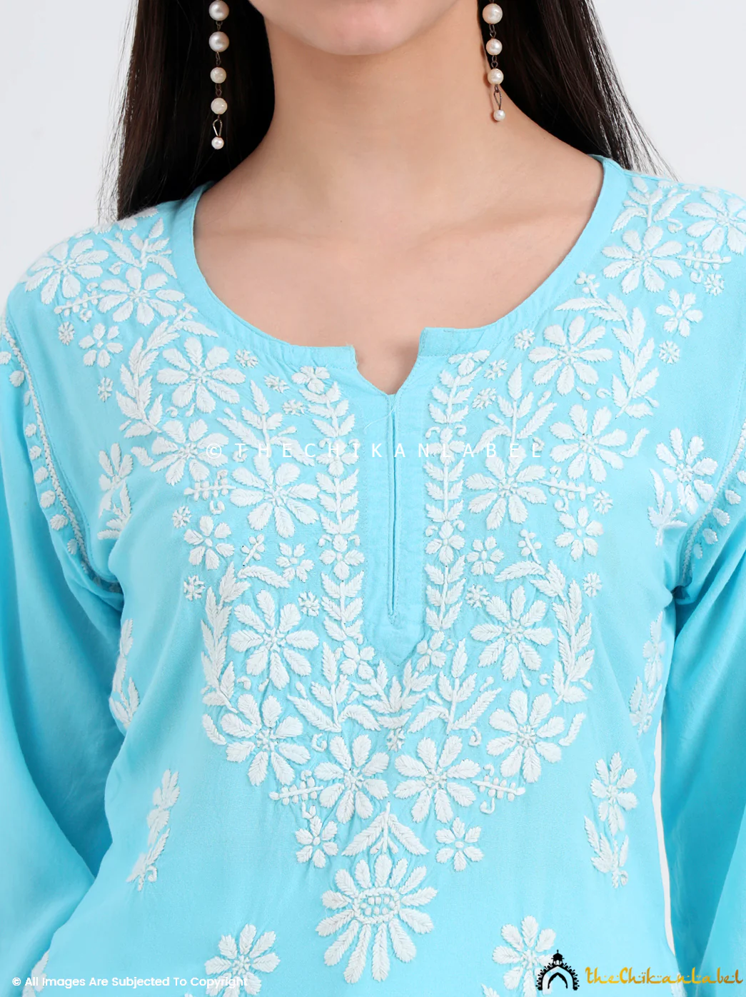 Ruzina Rayon Chikankari Short Top - Sky Blue - Image 2