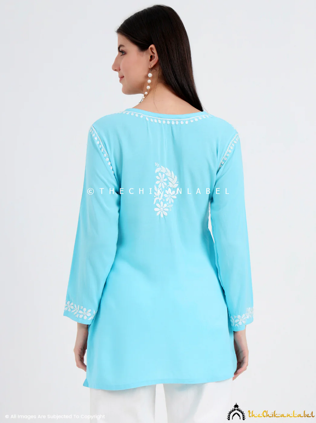 Ruzina Rayon Chikankari Short Top - Sky Blue - Image 6