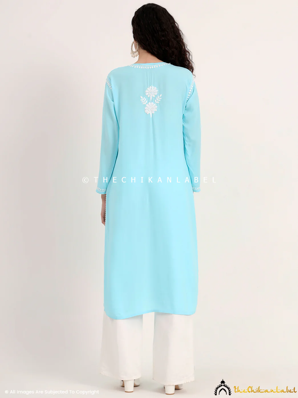 Sabreen Rayon Chikankari Straight Kurti - Sky Blue - Image 3