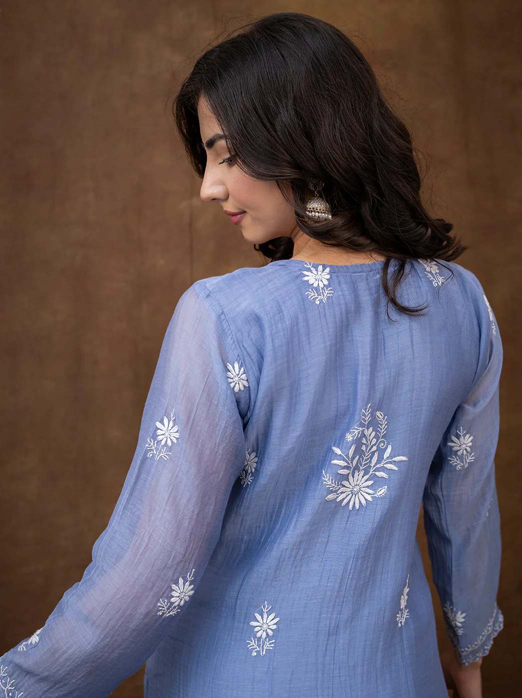 Sofiyana Mul Chanderi Chikankari Kurta Set with Dupatta - Blue - Image 5