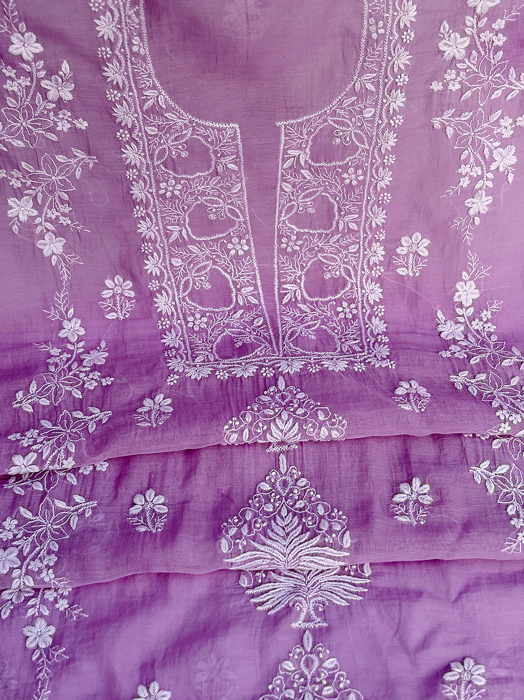Sofiyana Mul Chanderi Un-stitched Chikankari Kurti Piece with Dupatta - Lilac - Image 2