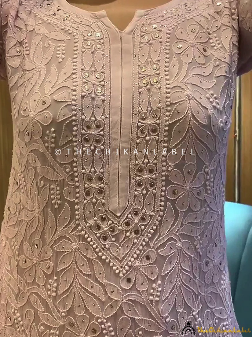 Sukhmani Gambhir Sitara Chikankari Viscose Kurta Set with Dupatta - Champagne - Image 13