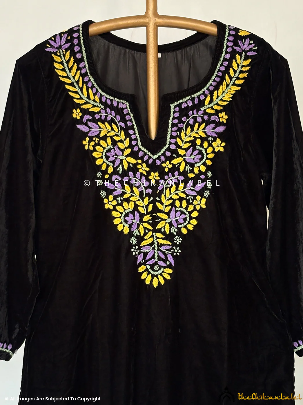 Sunehri Velvet Chikankari Straight Kurta Set - Navy Blue - Image 3