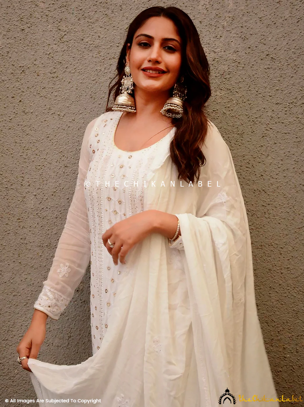 Gulmohar Viscose Chikankari Anarkali - Surbhi Chandna White - Image 3