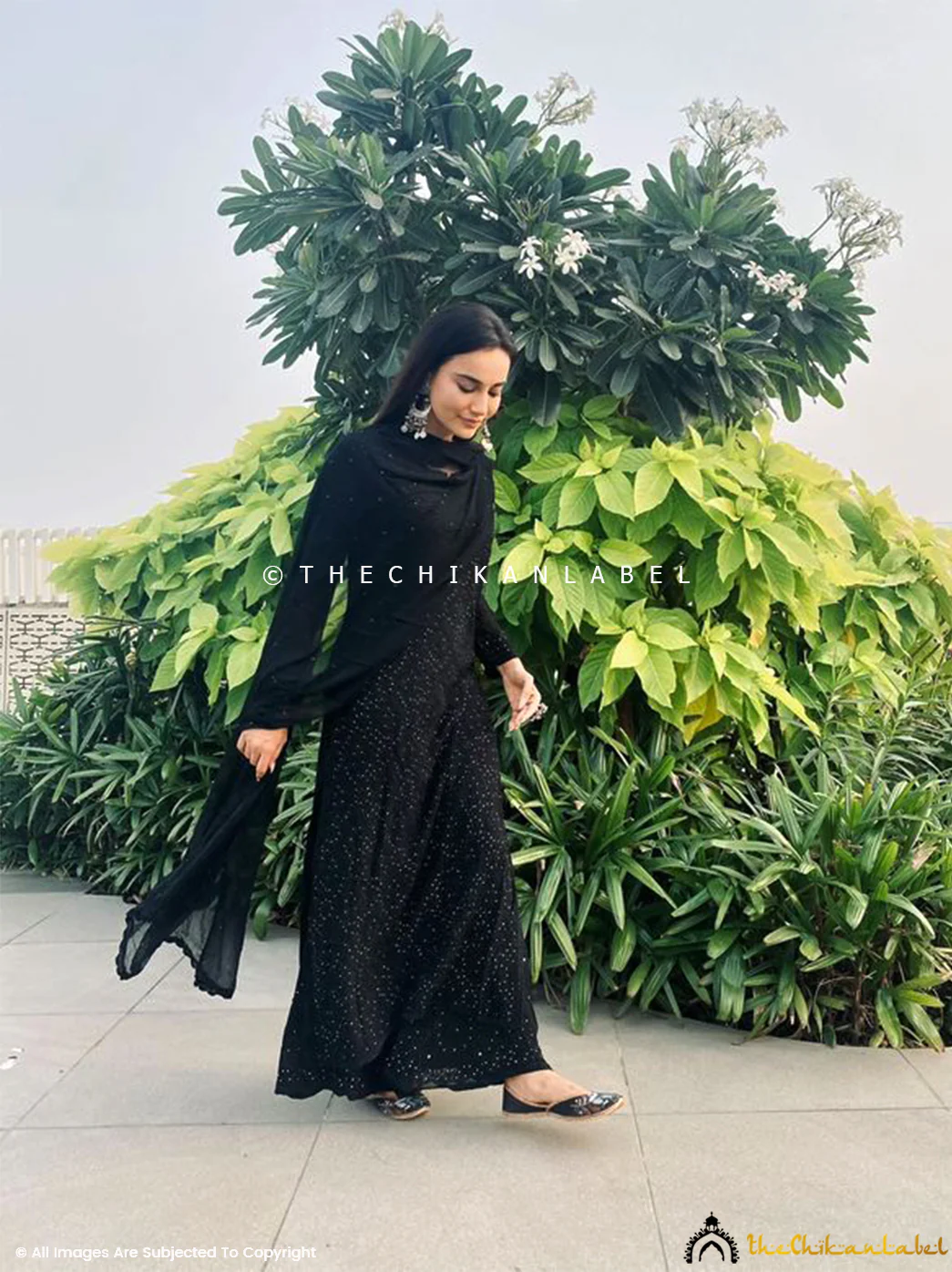 Surbhi Jyoti Tara Viscose Chikankari Kurta Set with Dupatta - Black - Image 4