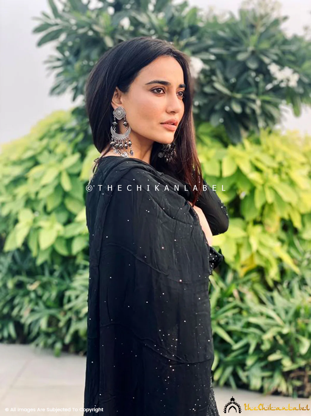 Surbhi Jyoti Tara Viscose Chikankari Kurta Set with Dupatta - Black - Image 6