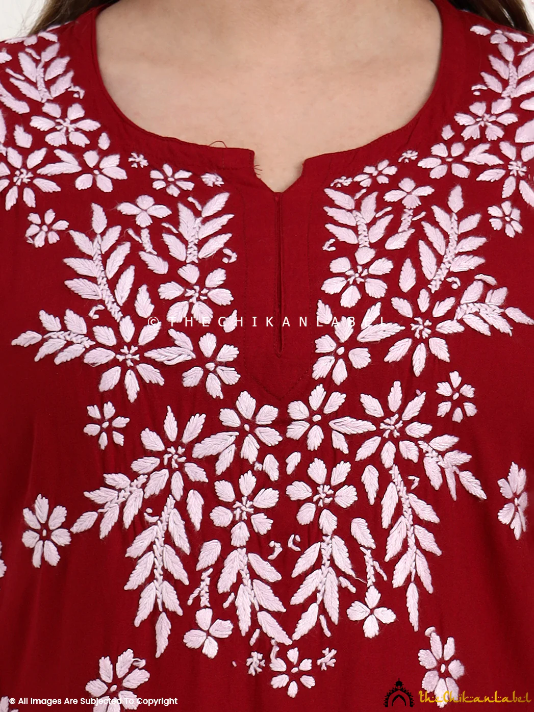 Swara Modal Chikankari Short Top - Maroon - Image 2