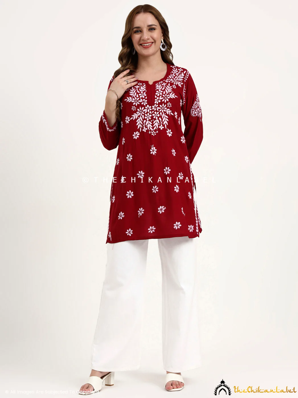 Swara Modal Chikankari Short Top - Maroon - Image 4