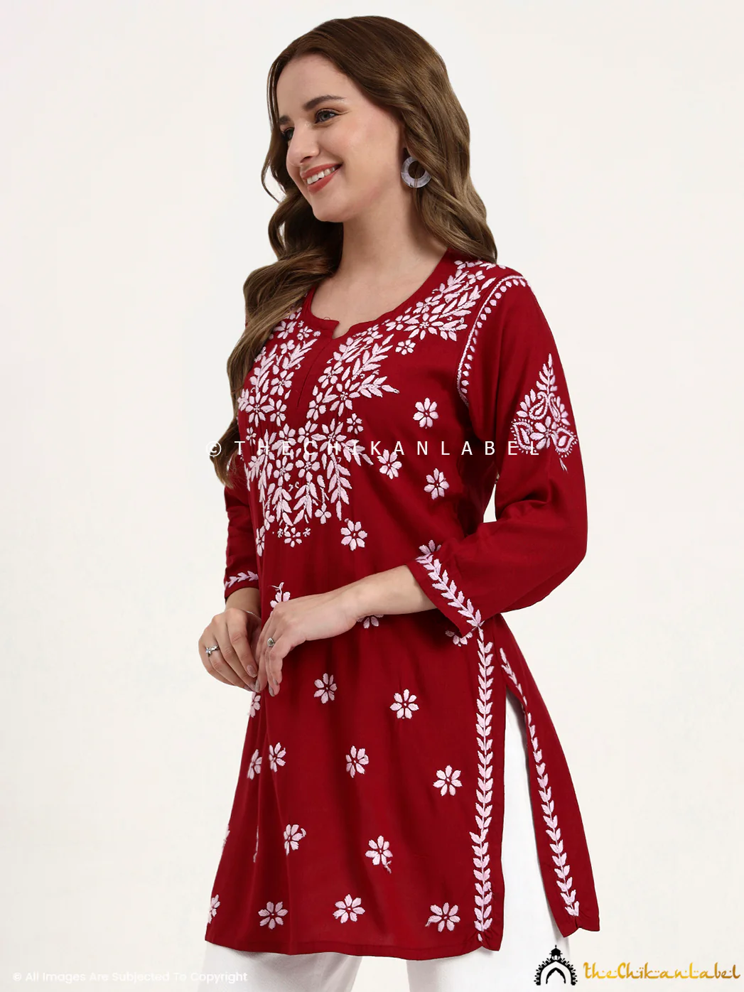 Swara Modal Chikankari Short Top - Maroon - Image 5
