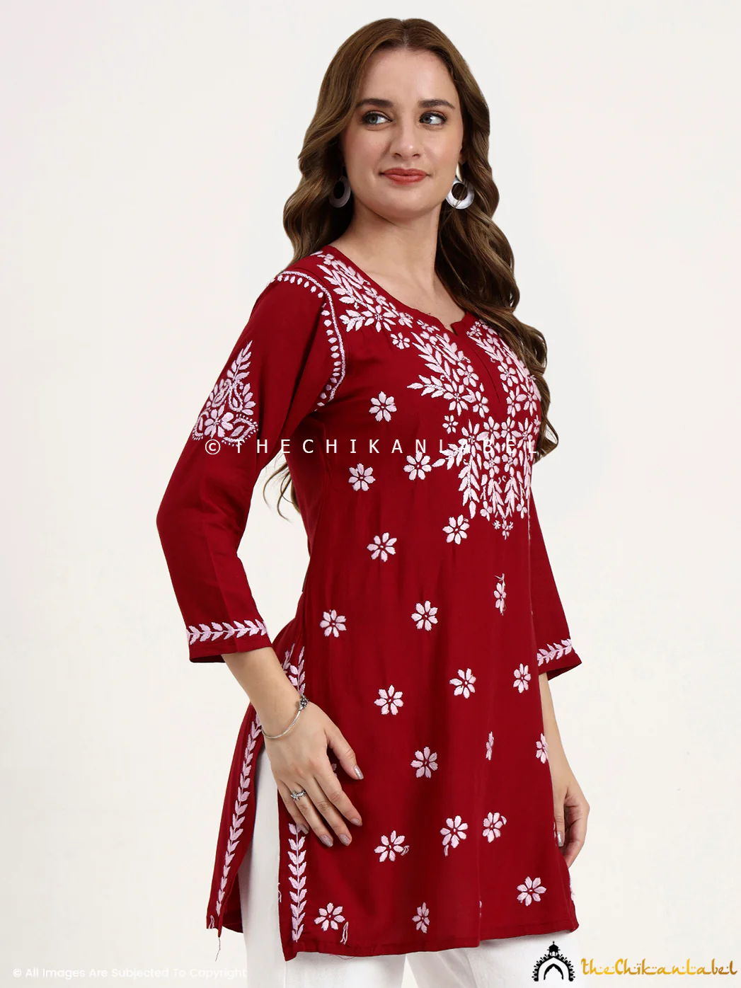 Swara Modal Chikankari Short Top - Maroon - Image 6