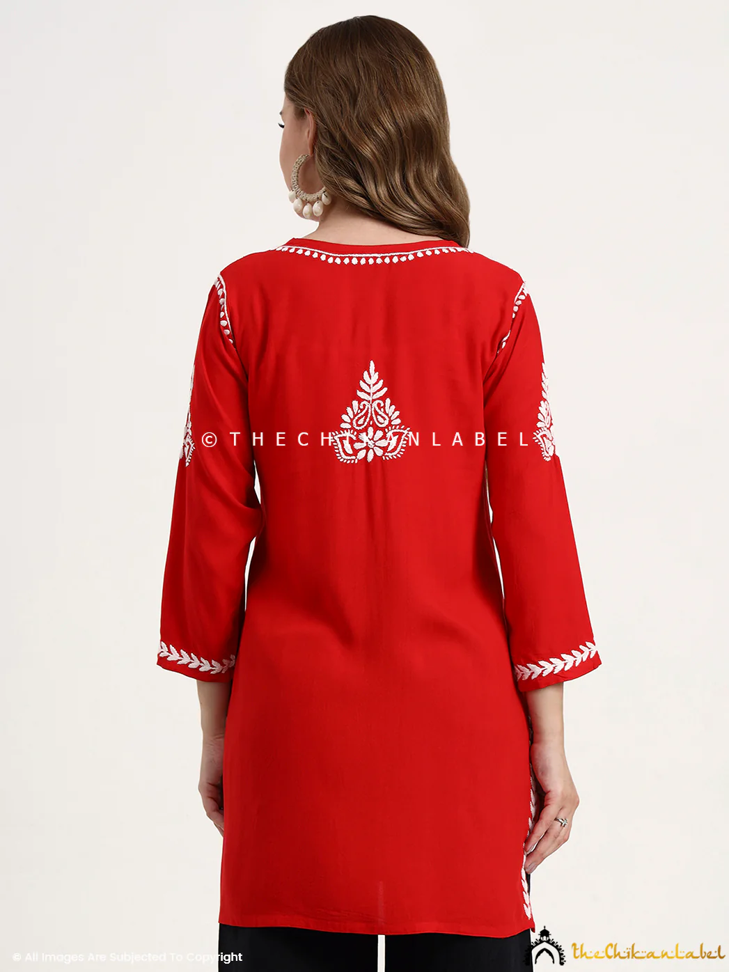 Swara Modal Chikankari Short Top - Red - Image 3