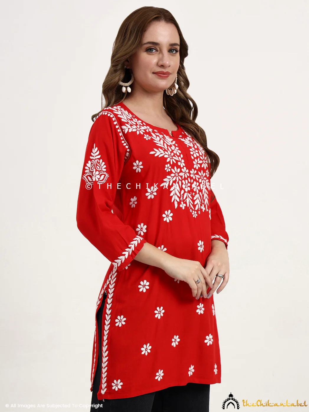 Swara Modal Chikankari Short Top - Red - Image 5
