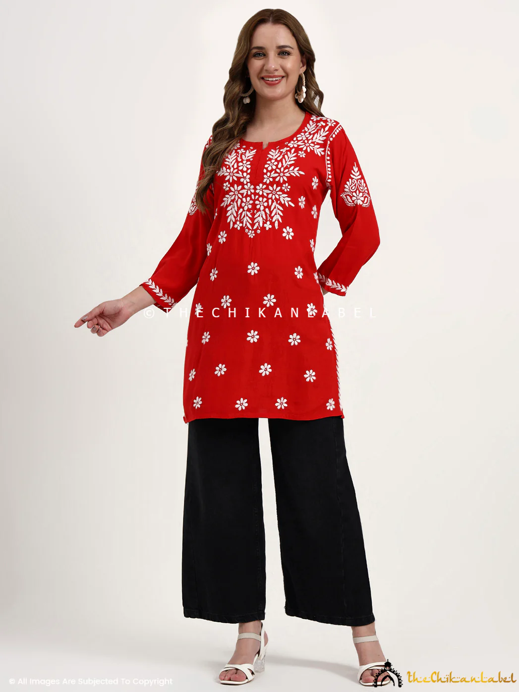 Swara Modal Chikankari Short Top - Red - Image 7