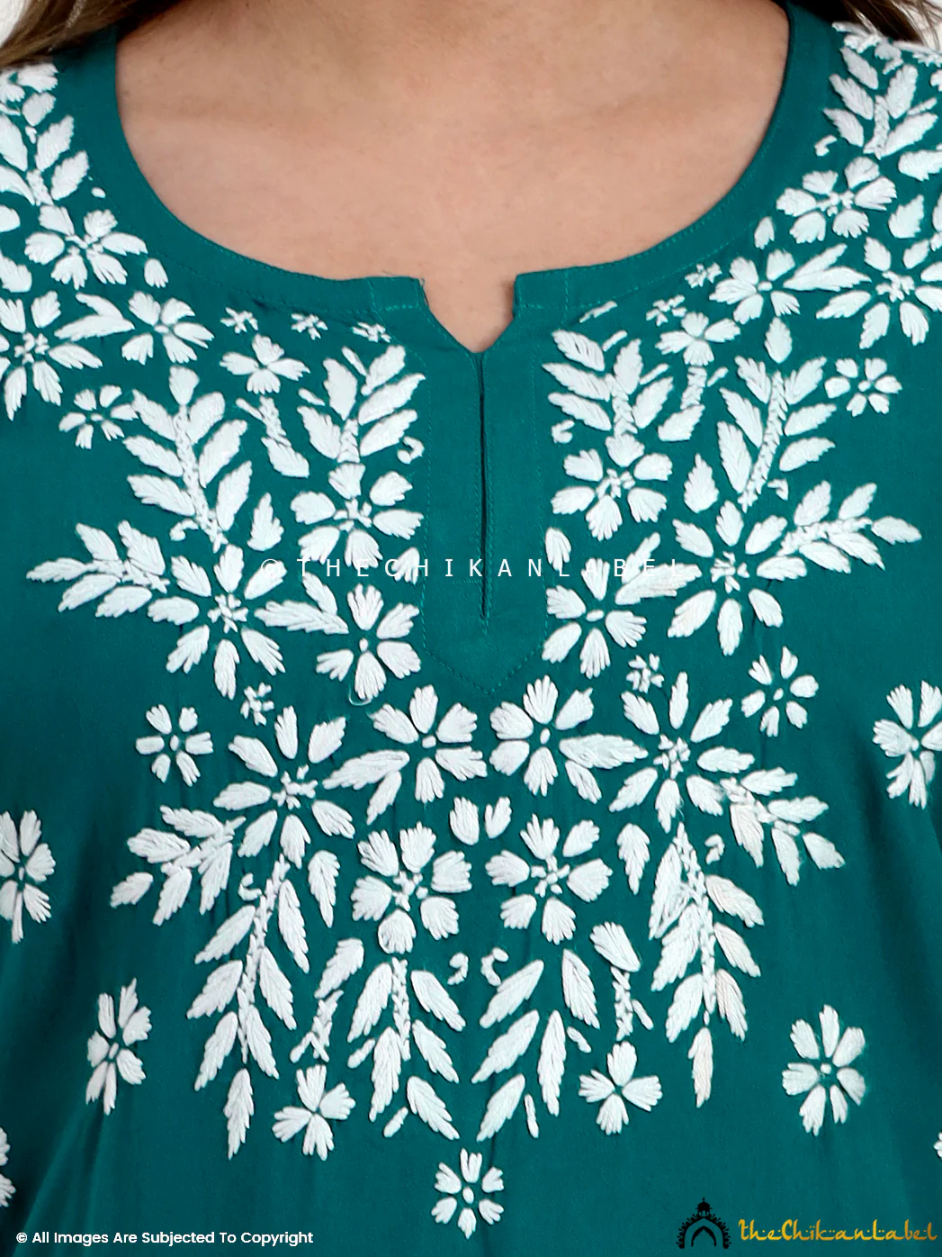 Swara Modal Chikankari Short Top - Teal Blue - Image 2
