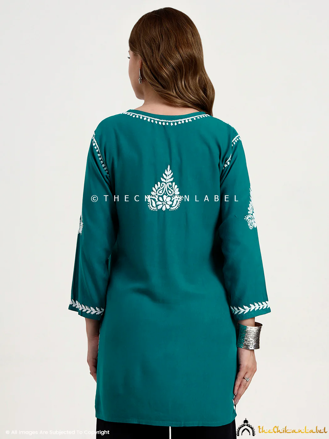 Swara Modal Chikankari Short Top - Teal Blue - Image 3