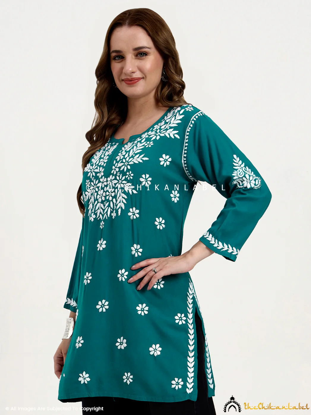 Swara Modal Chikankari Short Top - Teal Blue - Image 4