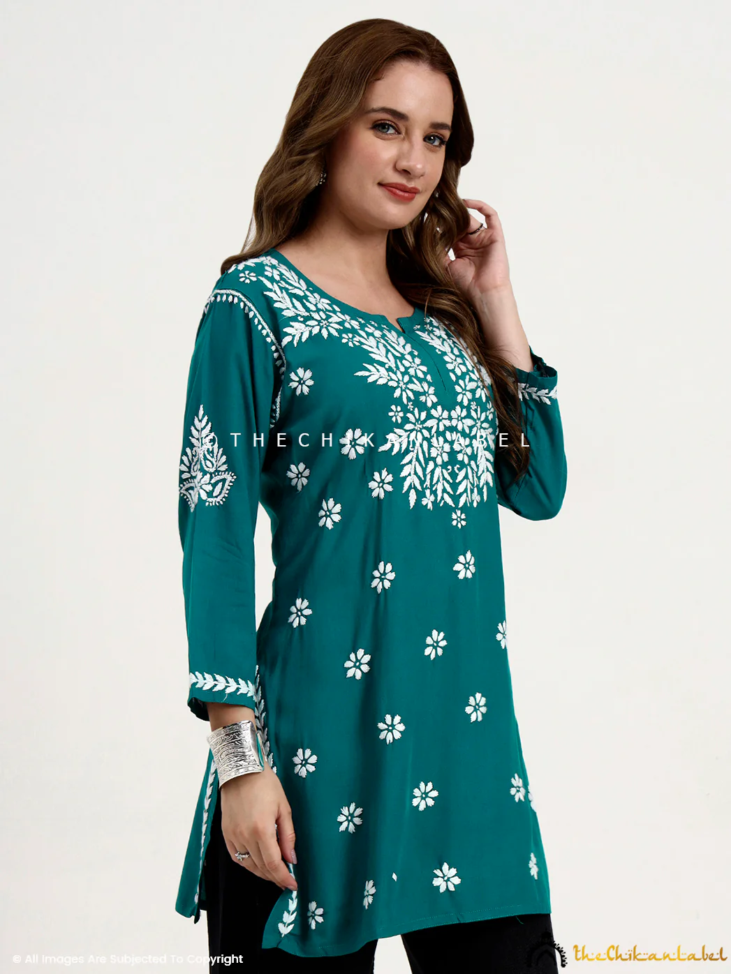 Swara Modal Chikankari Short Top - Teal Blue - Image 5