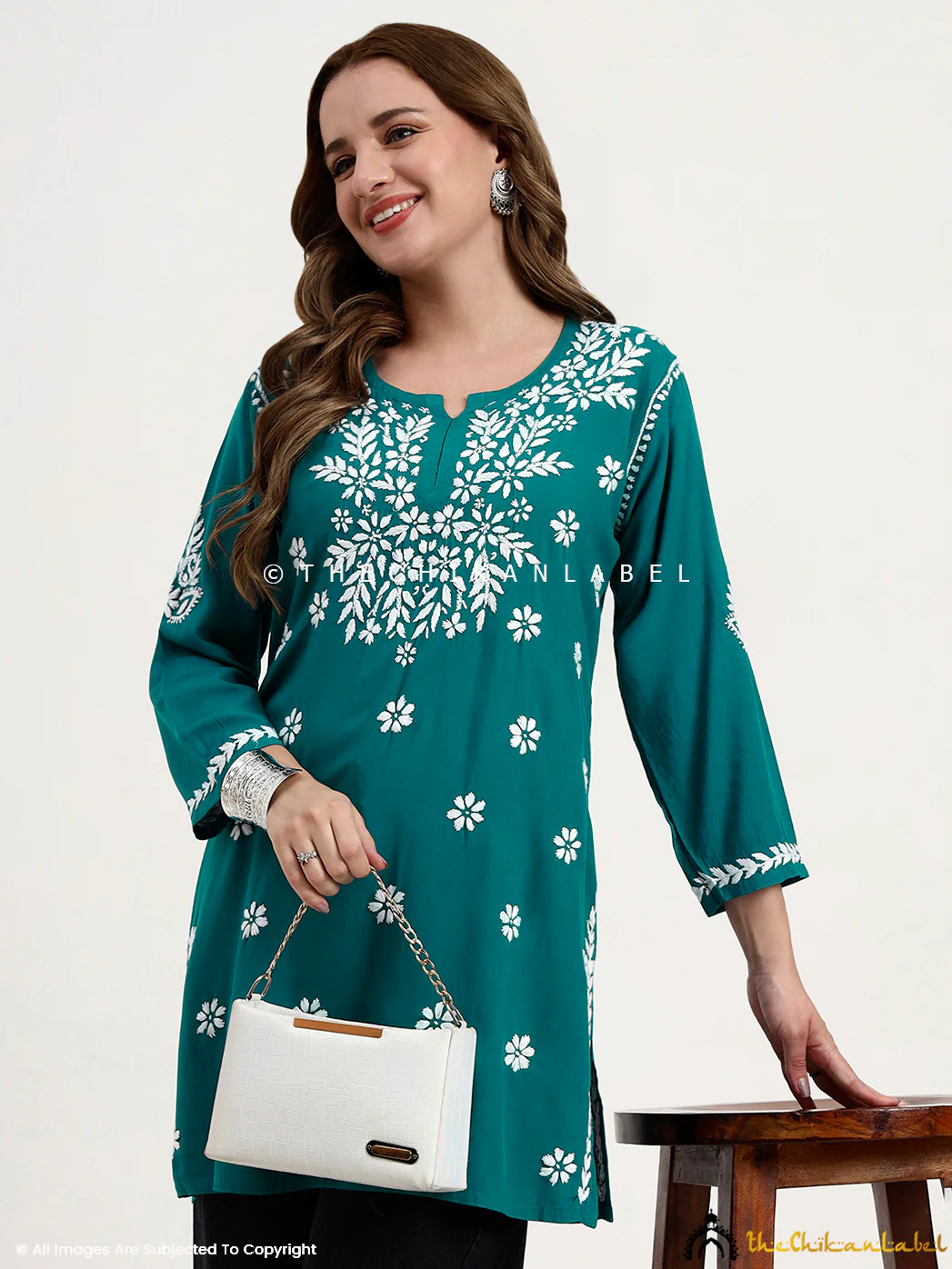 Swara Modal Chikankari Short Top - Teal Blue - Image 6