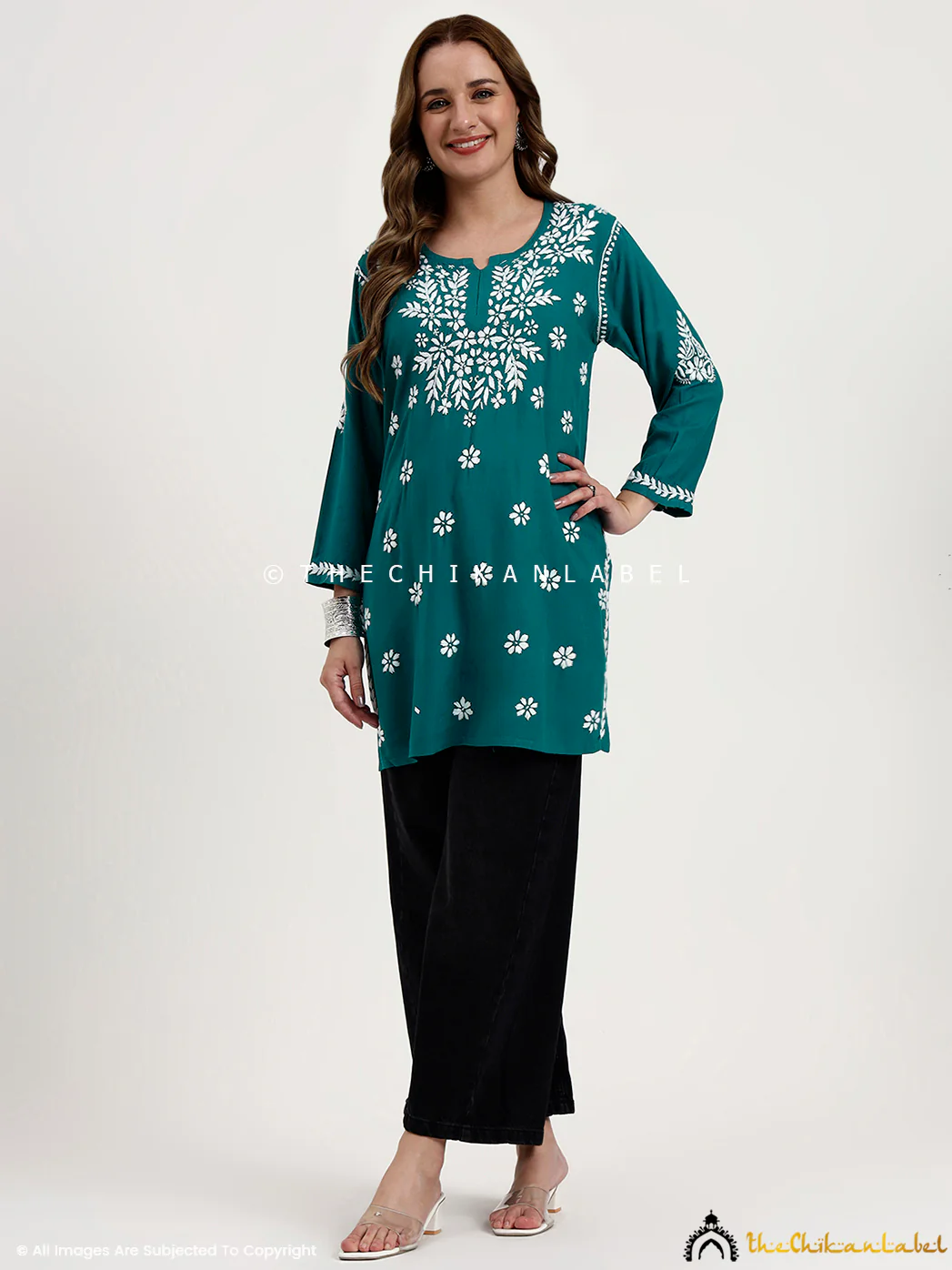 Swara Modal Chikankari Short Top - Teal Blue - Image 7