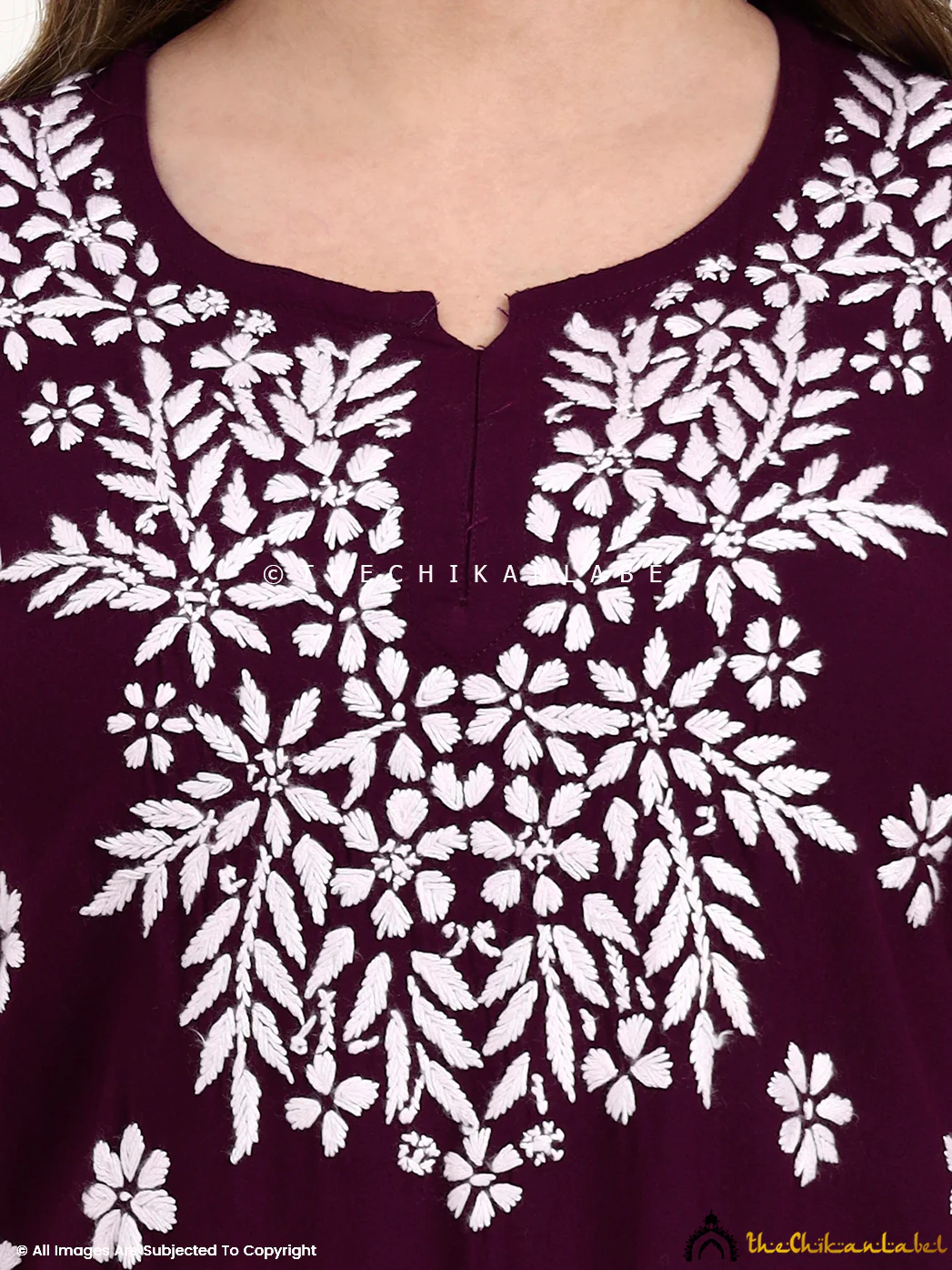 Swara Modal Chikankari Short Top - Wine - Image 2