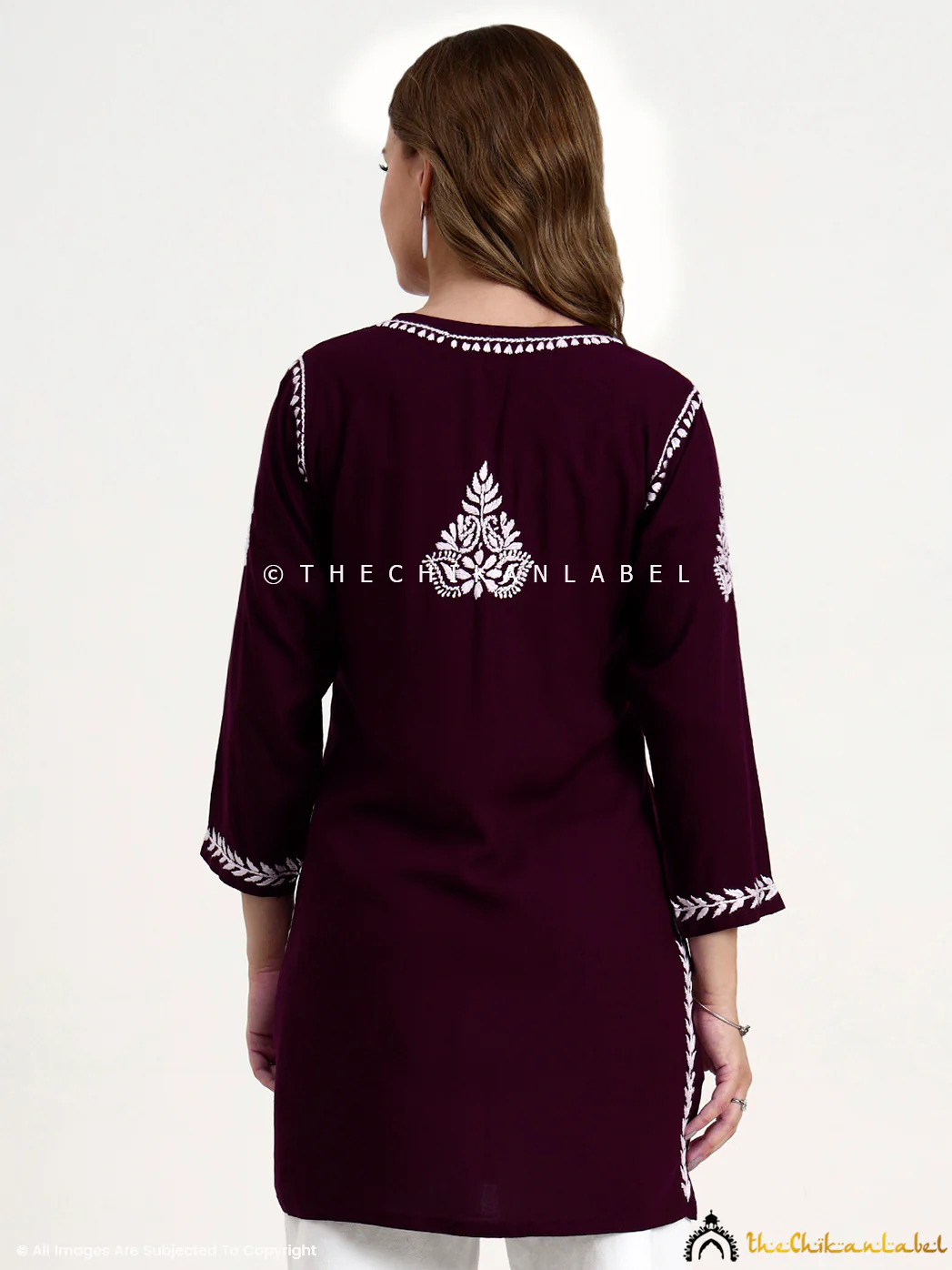 Swara Modal Chikankari Short Top - Wine - Image 3