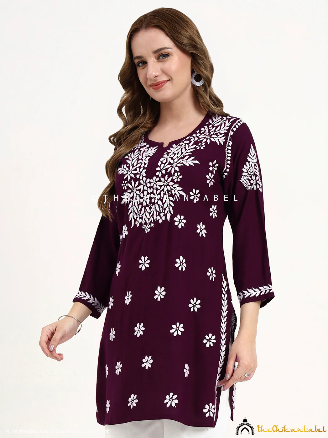 Swara Modal Chikankari Short Top - Wine - Image 4