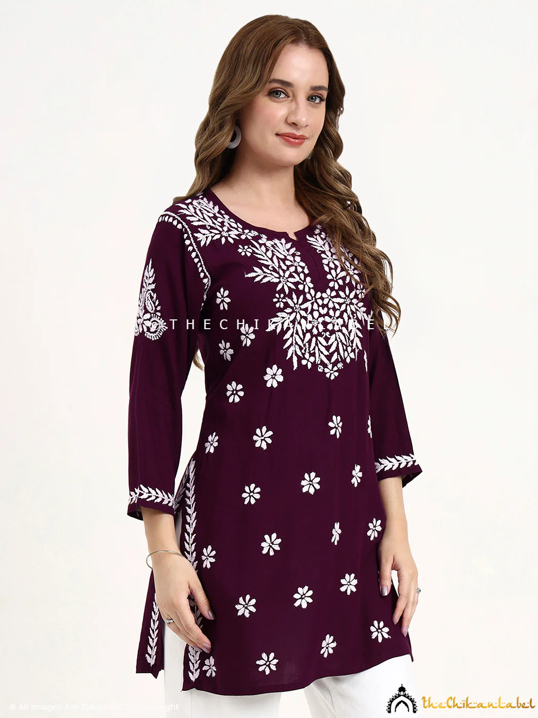 Swara Modal Chikankari Short Top - Wine - Image 5