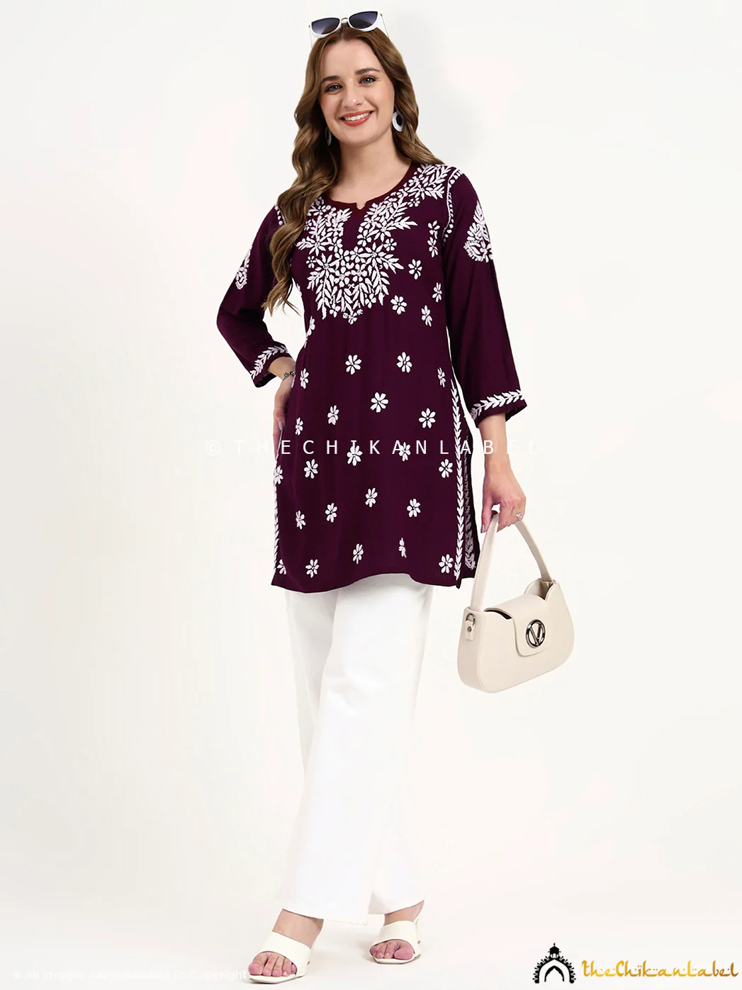 Swara Modal Chikankari Short Top - Wine - Image 6