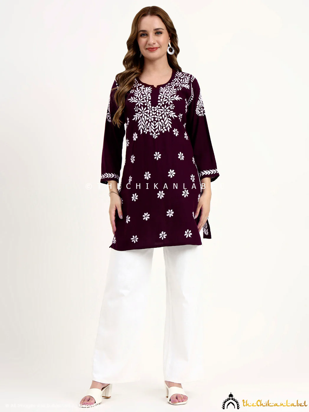 Swara Modal Chikankari Short Top - Wine - Image 7
