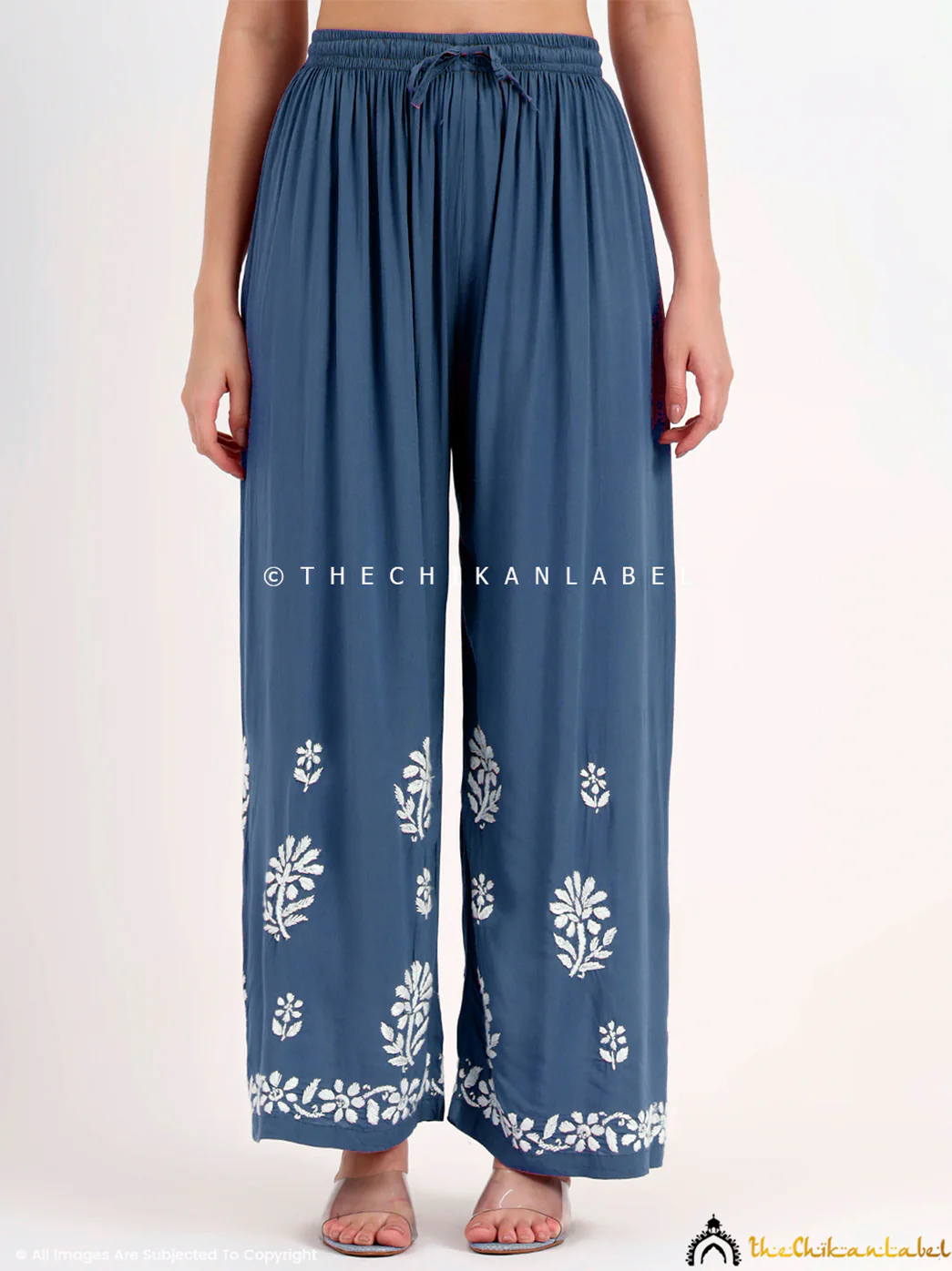 Tazmeen Modal Chikankari Kurti Palazzo Set - Grey - Image 7