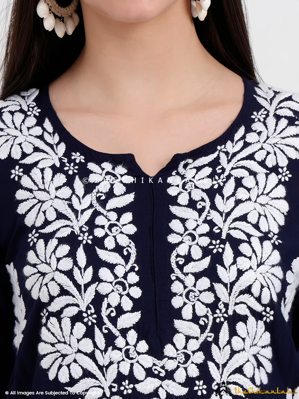 Tazmeen Modal Chikankari Kurti Palazzo Set - Navy Blue - Image 2