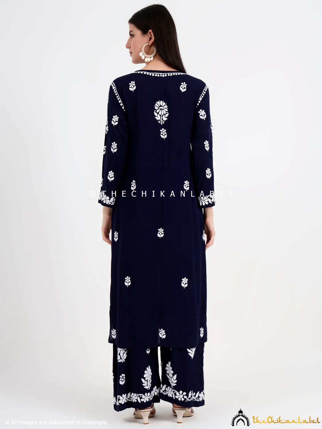 Tazmeen Modal Chikankari Kurti Palazzo Set - Navy Blue - Image 3
