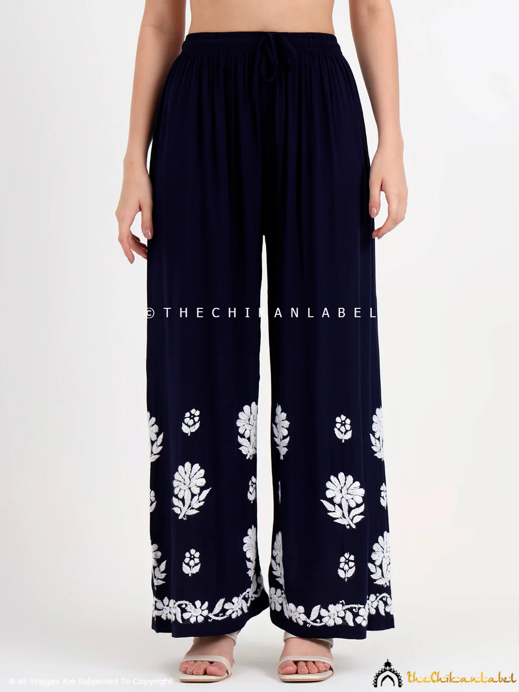 Tazmeen Modal Chikankari Kurti Palazzo Set - Navy Blue - Image 7