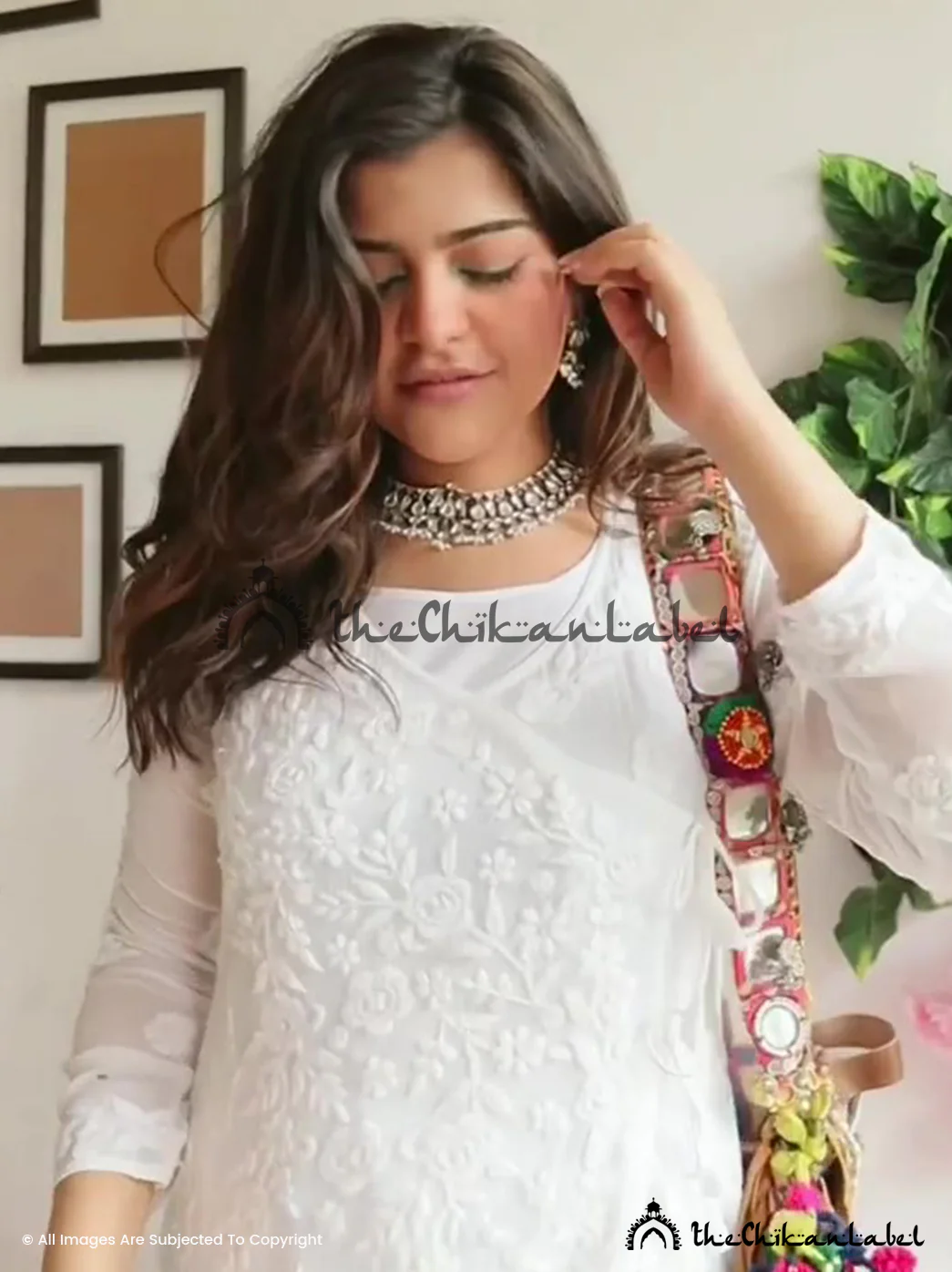 ThatBohoGirl in White Shiba Viscose Chikankari Angrakha - Image 4