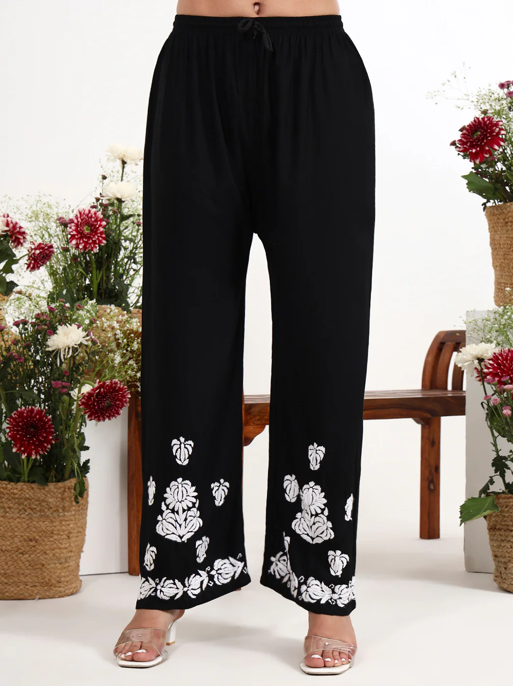 Tisya Rayon Chikankari Kurti Palazzo Set - Black - Image 7