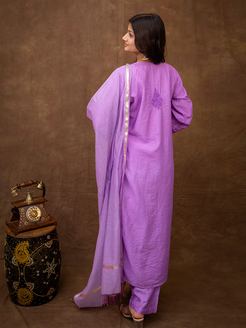 Tiya Chanderi Chikankari Kurta Set with Dupatta - Lavender - Image 7