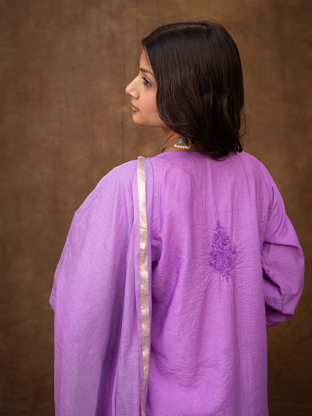 Tiya Chanderi Chikankari Kurta Set with Dupatta - Lavender - Image 8