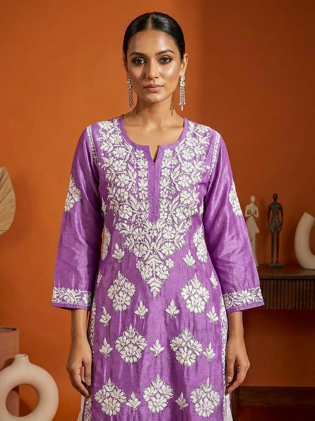 Uzma Chanderi Chikankari Kurta - Lavender - Image 2