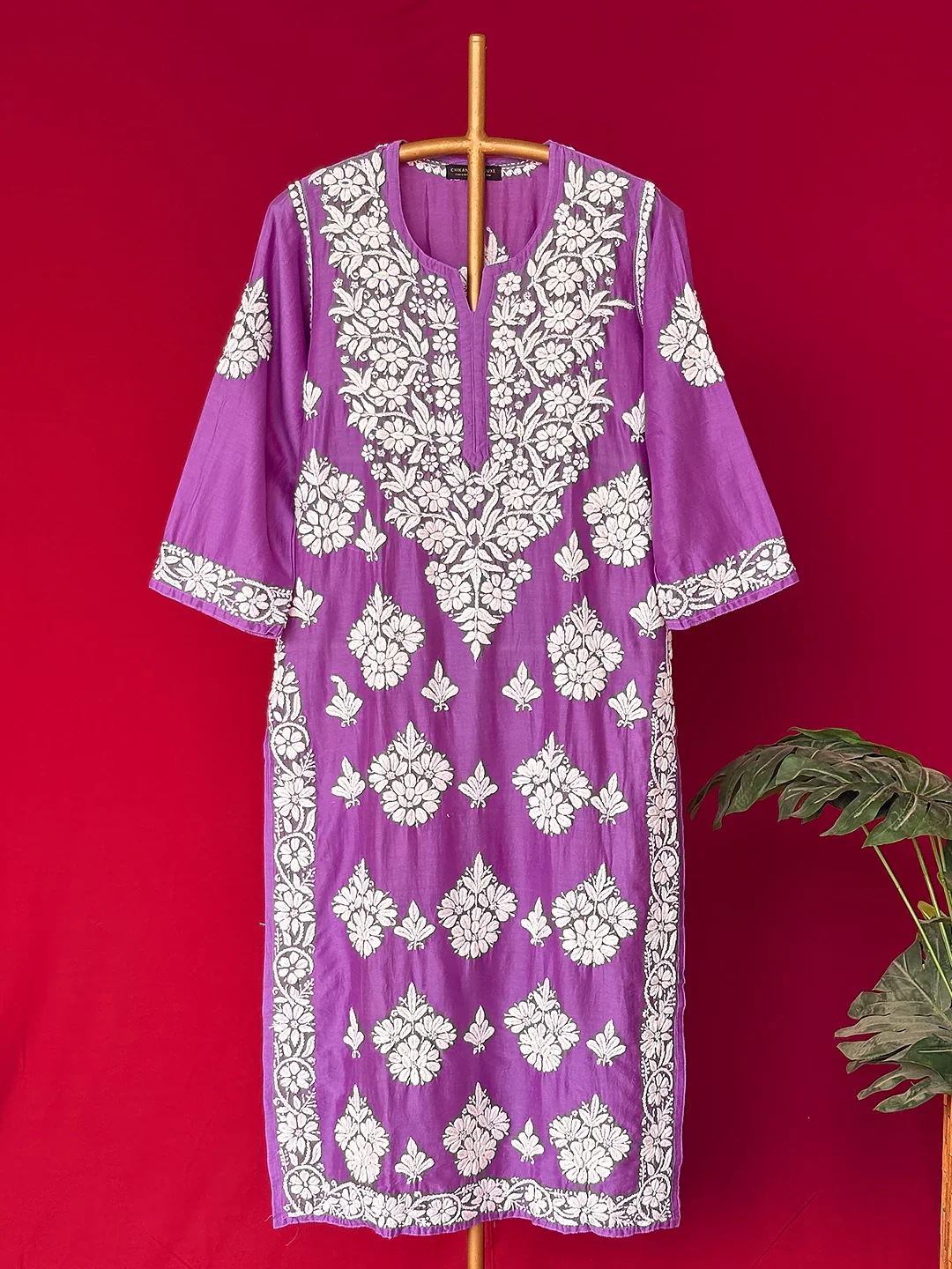 Uzma Chanderi Chikankari Kurta - Lavender - Image 3
