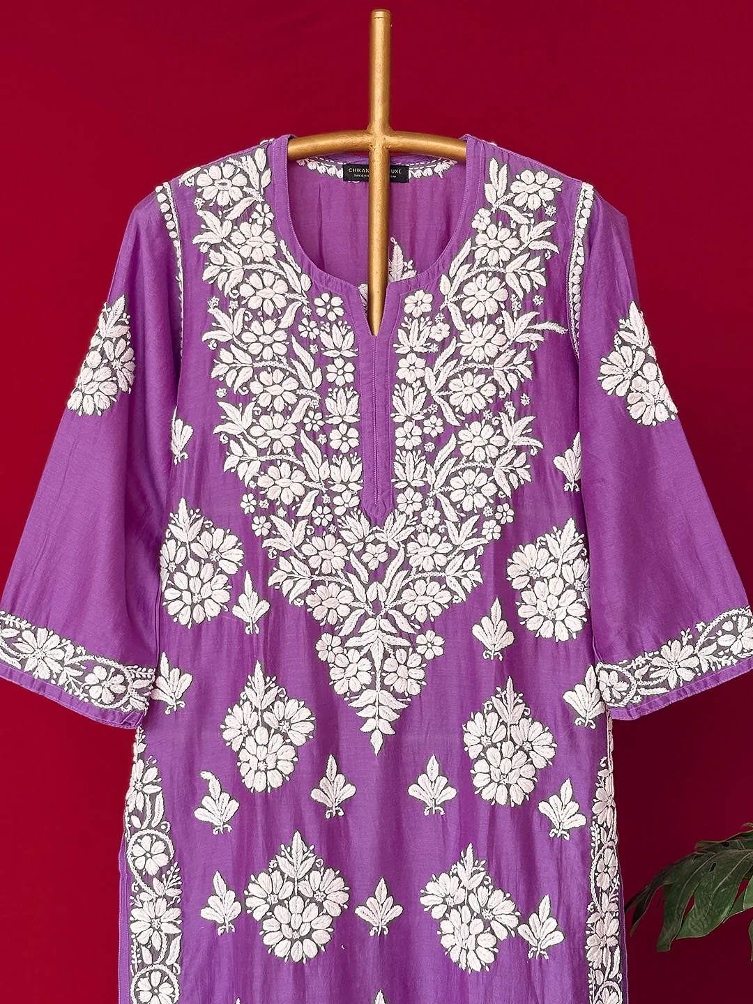 Uzma Chanderi Chikankari Kurta - Lavender - Image 4