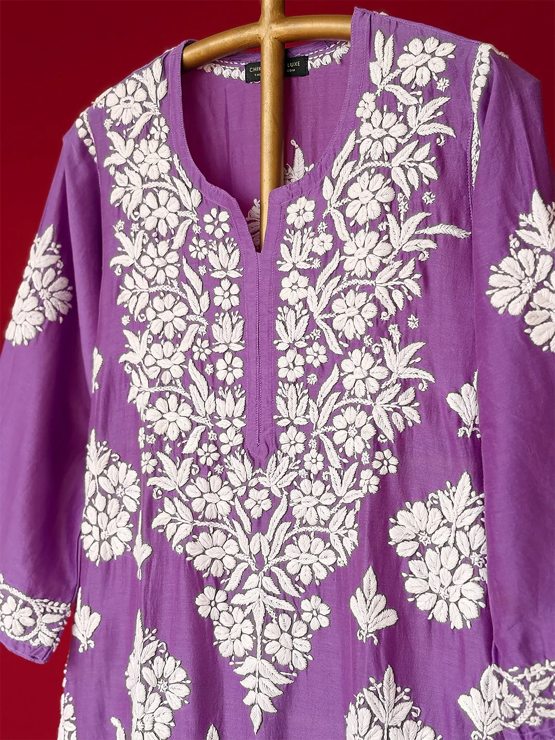 Uzma Chanderi Chikankari Kurta - Lavender - Image 5