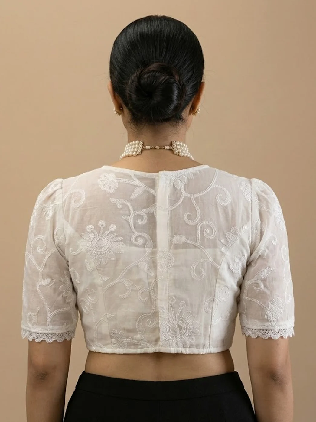 Viscose Handmade Half Sleeve Chikankari Blouse - White - Image 2