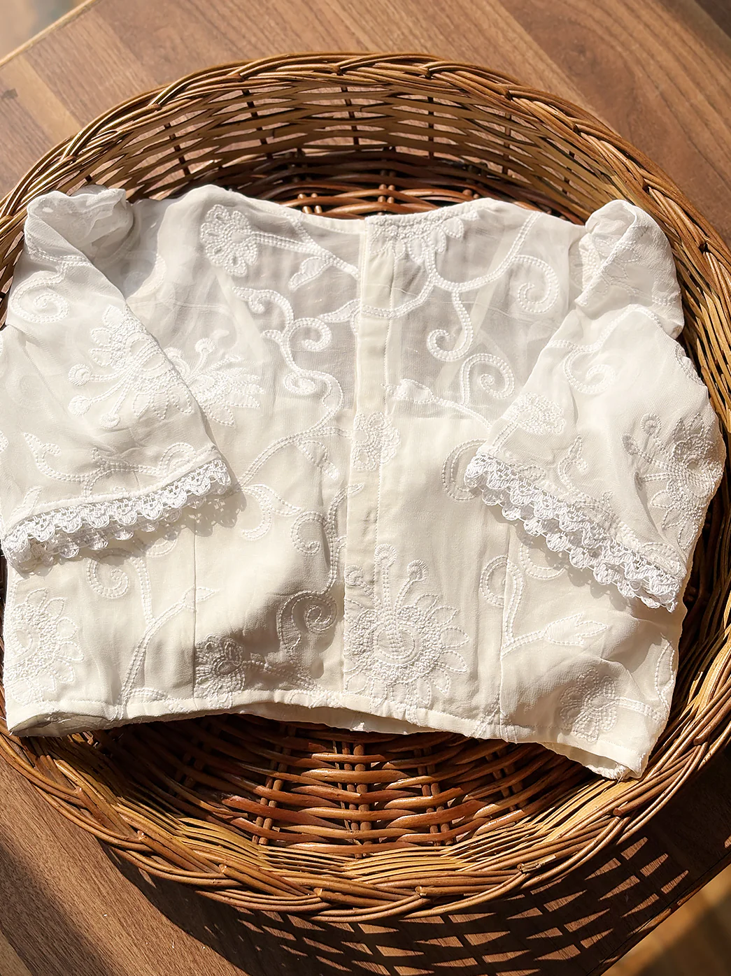 Viscose Handmade Half Sleeve Chikankari Blouse - White - Image 5