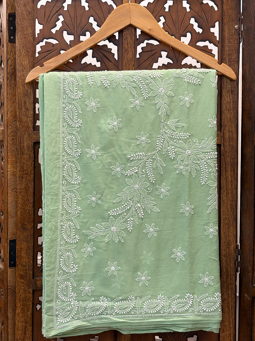 Vritika Mulmul Cotton Chikankari Saree - Blue - Image 5
