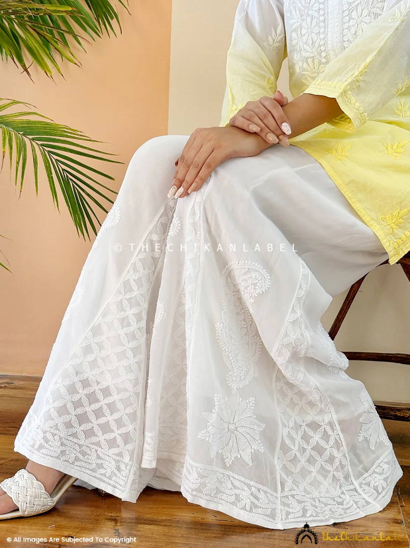 White Aadhya Viscose Chikankari Sharara - Image 10