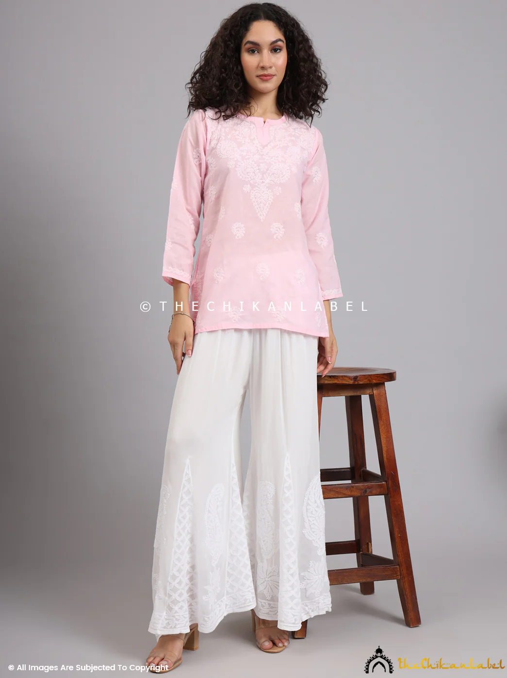 White Aadhya Viscose Chikankari Sharara - Image 11