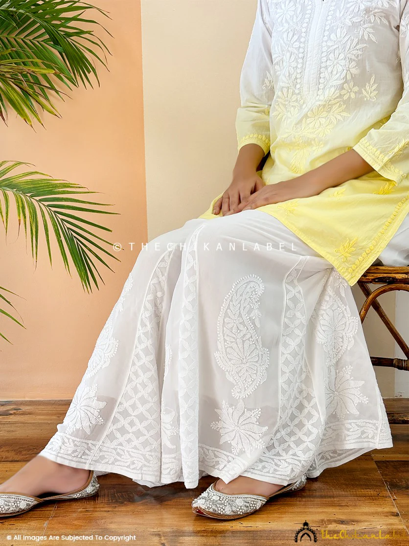 White Aadhya Viscose Chikankari Sharara - Image 12