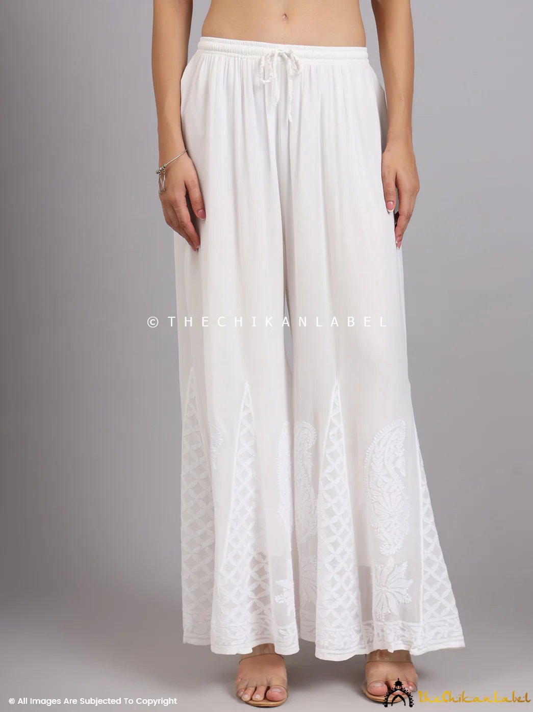 White Aadhya Viscose Chikankari Sharara - Image 3