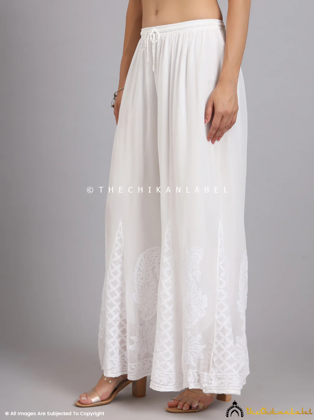 White Aadhya Viscose Chikankari Sharara - Image 4