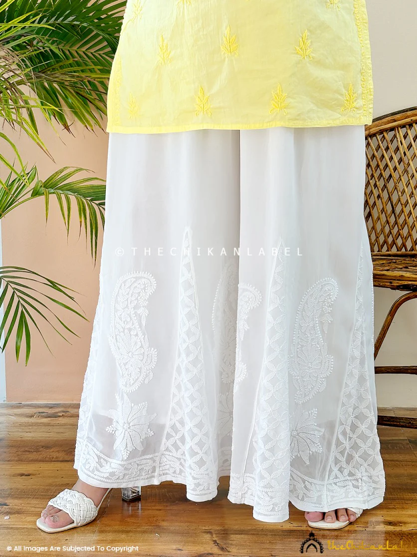 White Aadhya Viscose Chikankari Sharara - Image 6
